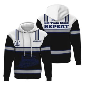 Railspirit Custom Name Baltimore and Ohio Railroad Hoodie Eat Train Sleep Repeat B&O Printed Train Zip Hoodie