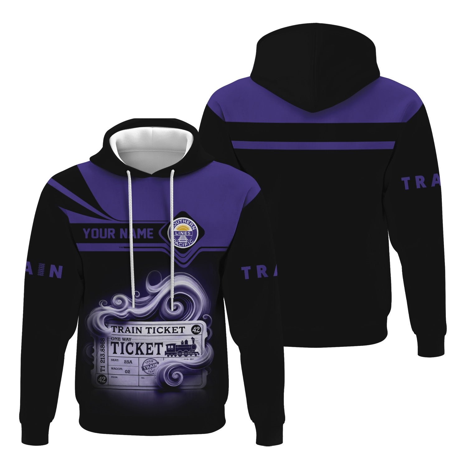 Railspirit Custom Name Southern Pacific Railroad Hoodie American Train Ticket Printed Zip Hoodie