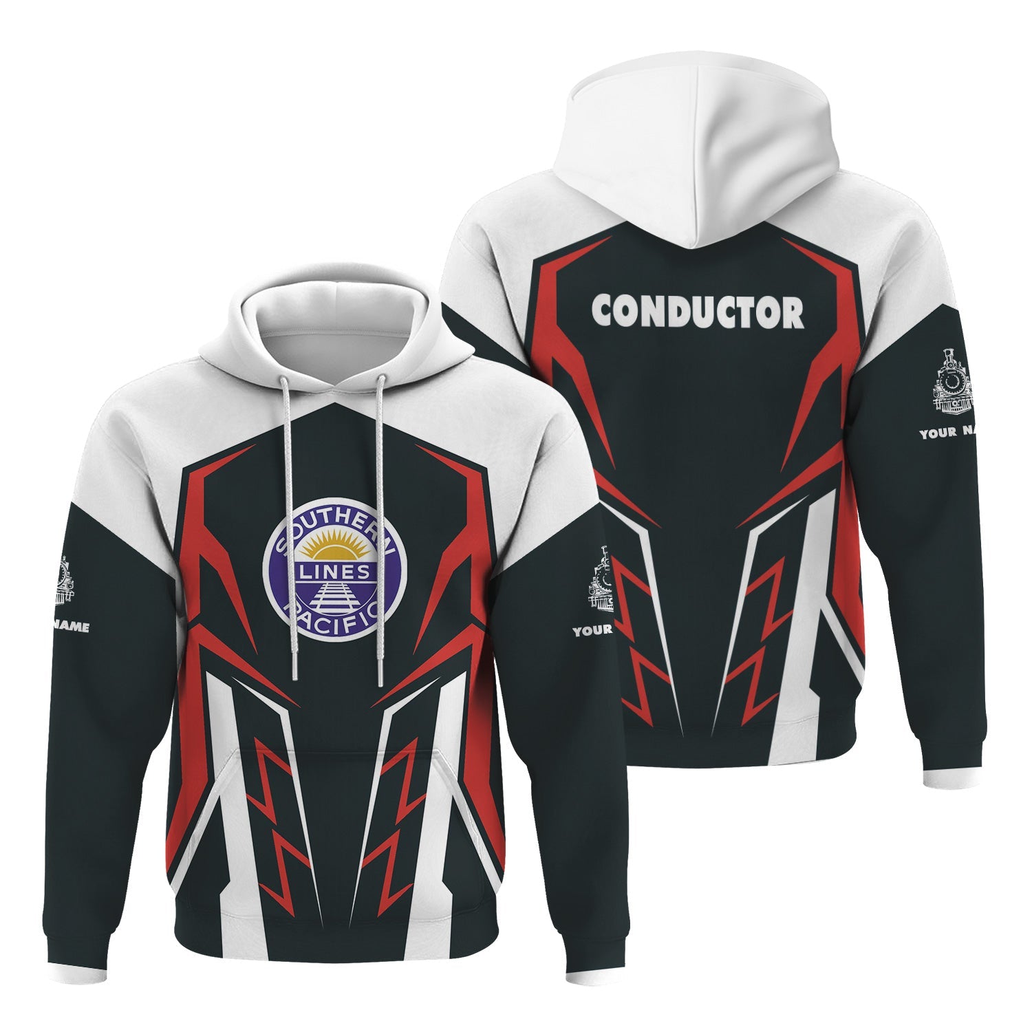 Railspirit Personalized Southern Pacific Railroad Hoodie Futuristic Design with Custom Job Train Zip Up Hoodie