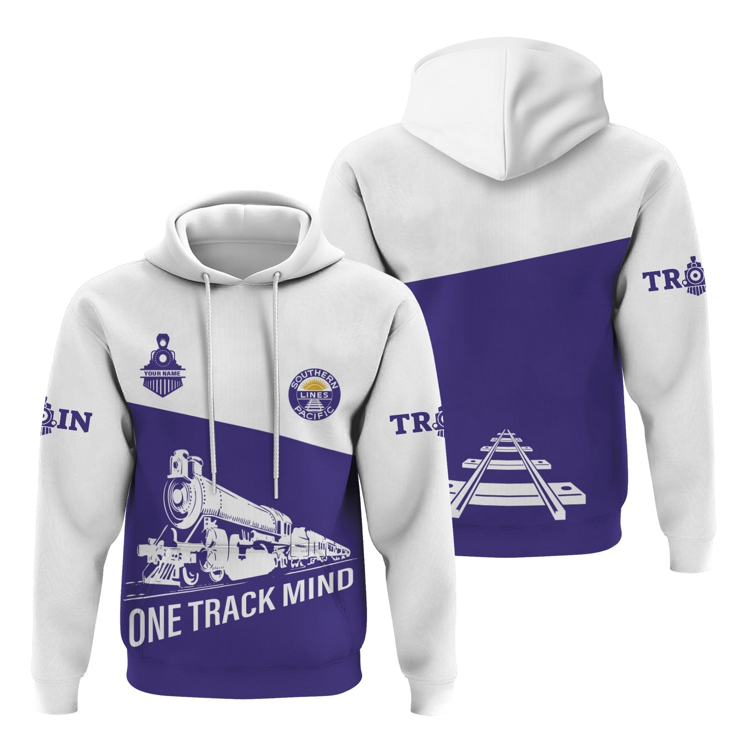 Railspirit Custom Name Southern Pacific Railroad Hoodie One Track Mind Printed Zip Hoodie