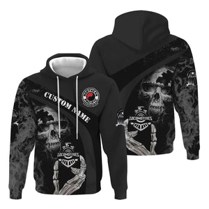 Railspirit Personalized Northern Pacific Railway Hoodie Flame Skull Design Train Zip Up Hoodie for Locomotive Fans