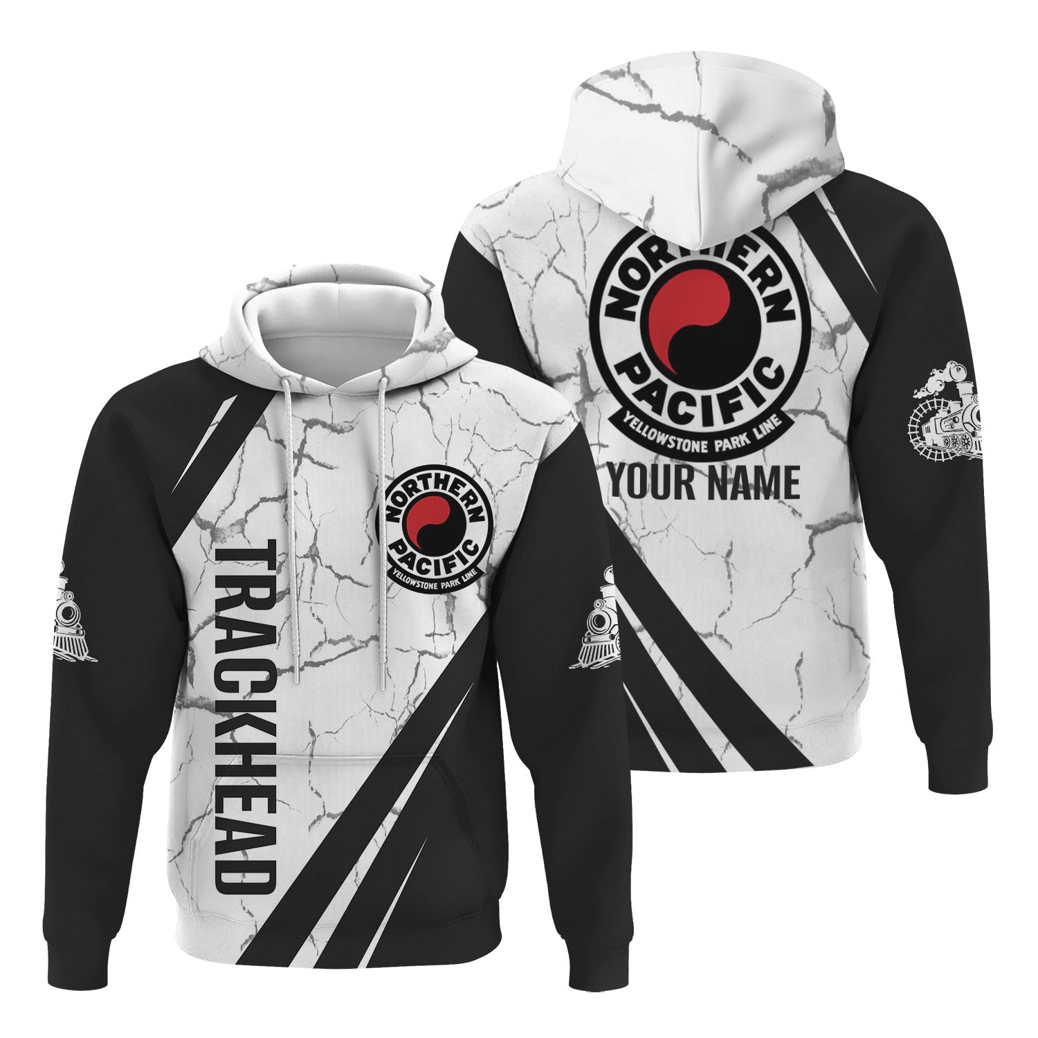 Railspirit Personalized Northern Pacific Railway Hoodie Crackle Texture Style Train Zip Up Hoodie For Trackhead