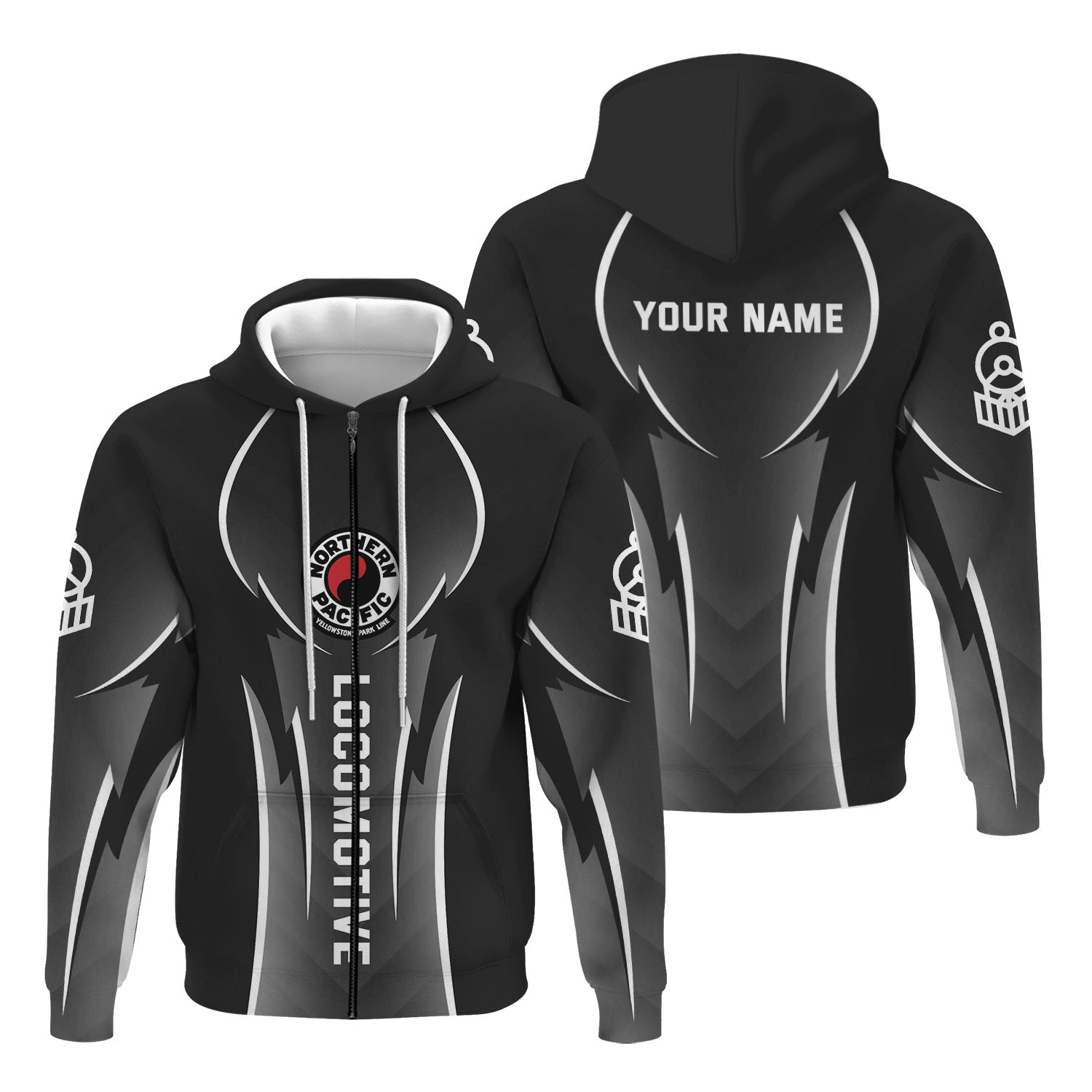 Railspirit Personalized Northern Pacific Railway Hoodie Striking Line Style Train Zip Up Hoodie For Locomotive Lovers