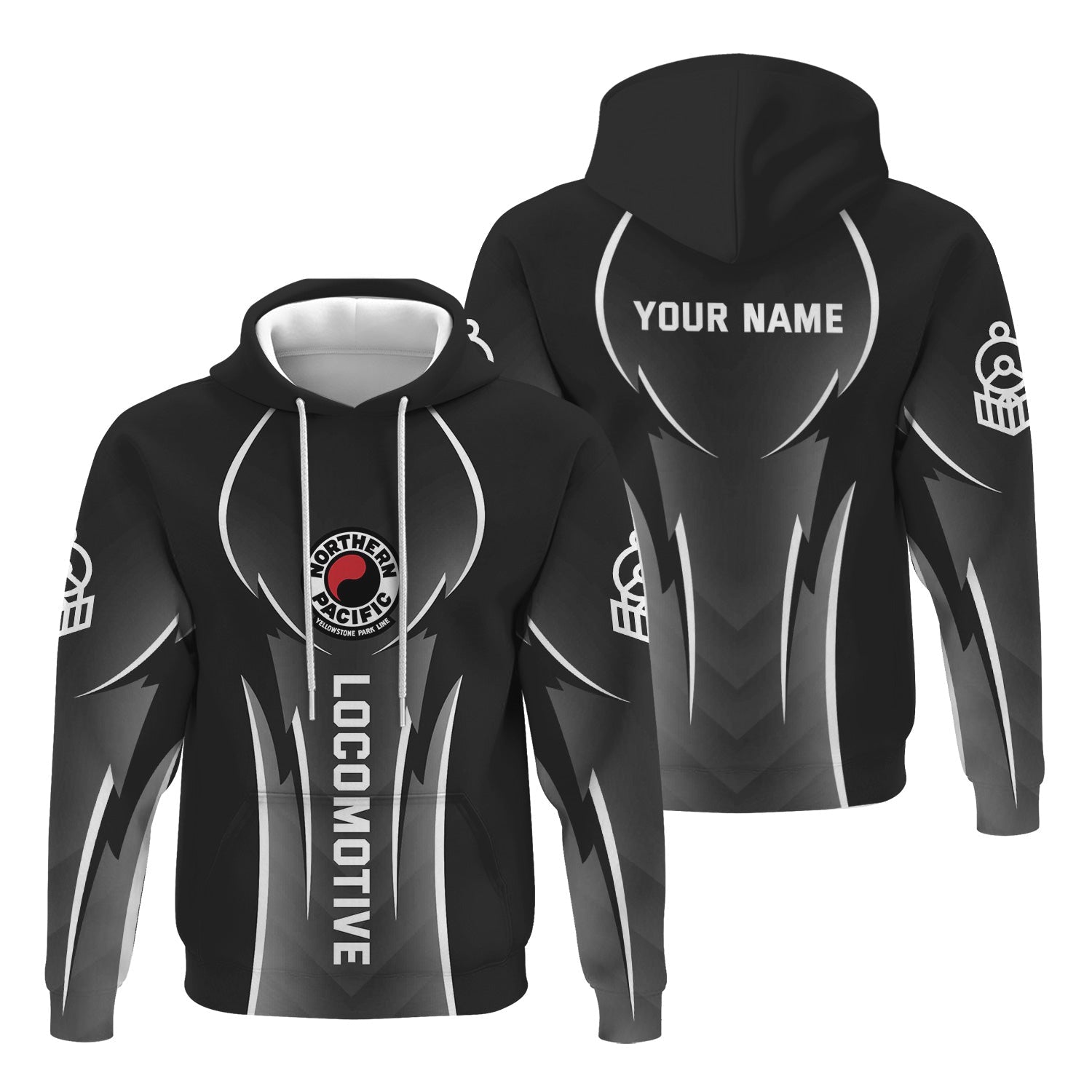 Railspirit Personalized Northern Pacific Railway Hoodie Striking Line Style Train Zip Up Hoodie For Locomotive Lovers
