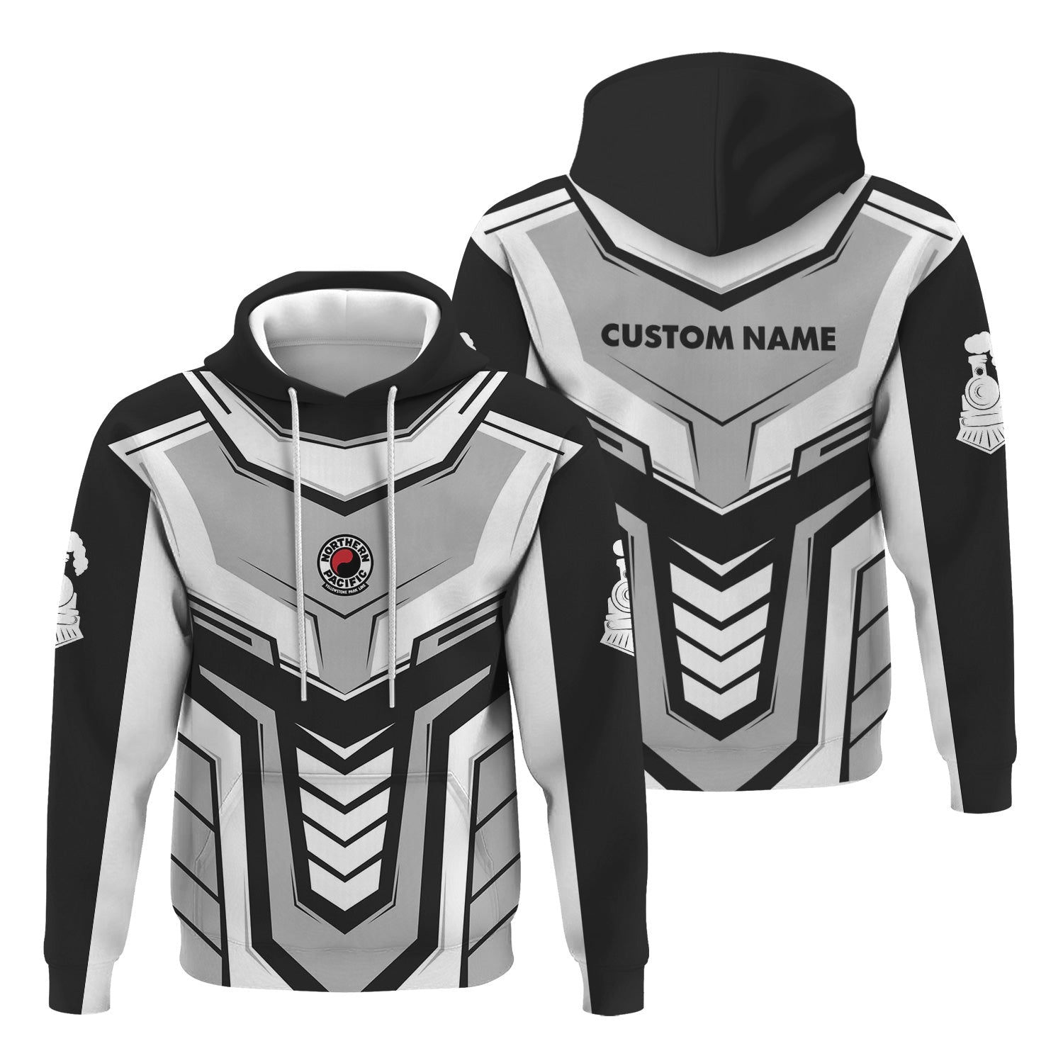 Railspirit Personalized Northern Pacific Railway Hoodie Armor-Inspired Design Train Zip Up Hoodie All Over Print