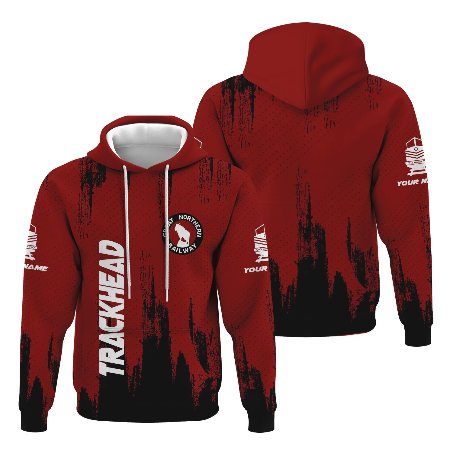 Railspirit Personalized Great Northern Railway Hoodie Paint Impact Design GNR Train Zip Up Hoodie for Trackhead