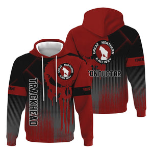 Railspirit Personalized Great Northern Railway Hoodie Skull Design with Custom Job GNR Train Zip Up Hoodie for Trackhead Crew