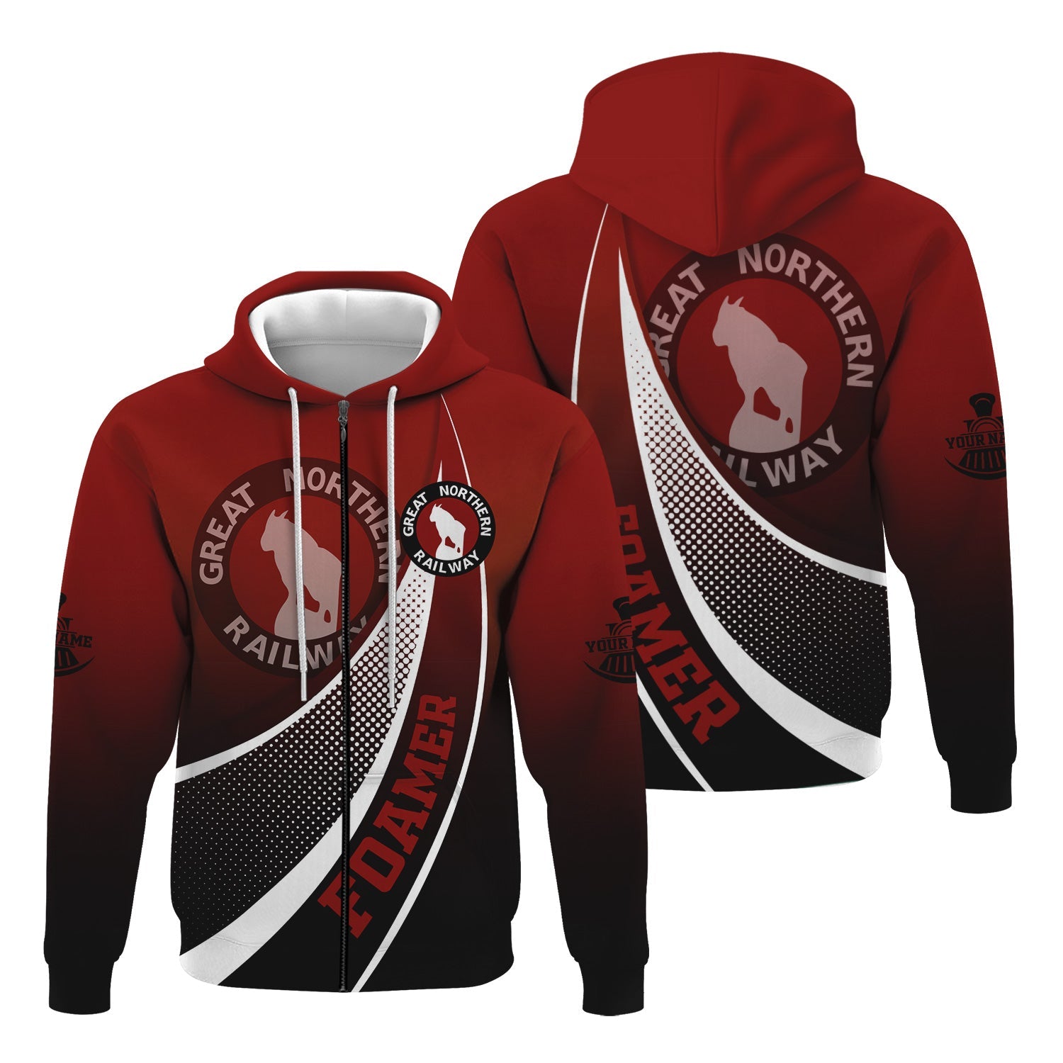 Railspirit Personalized Great Northern Railway Hoodie Railway-Themed Style GNR Zip Up Hoodie Gift Idea For Trainspotter