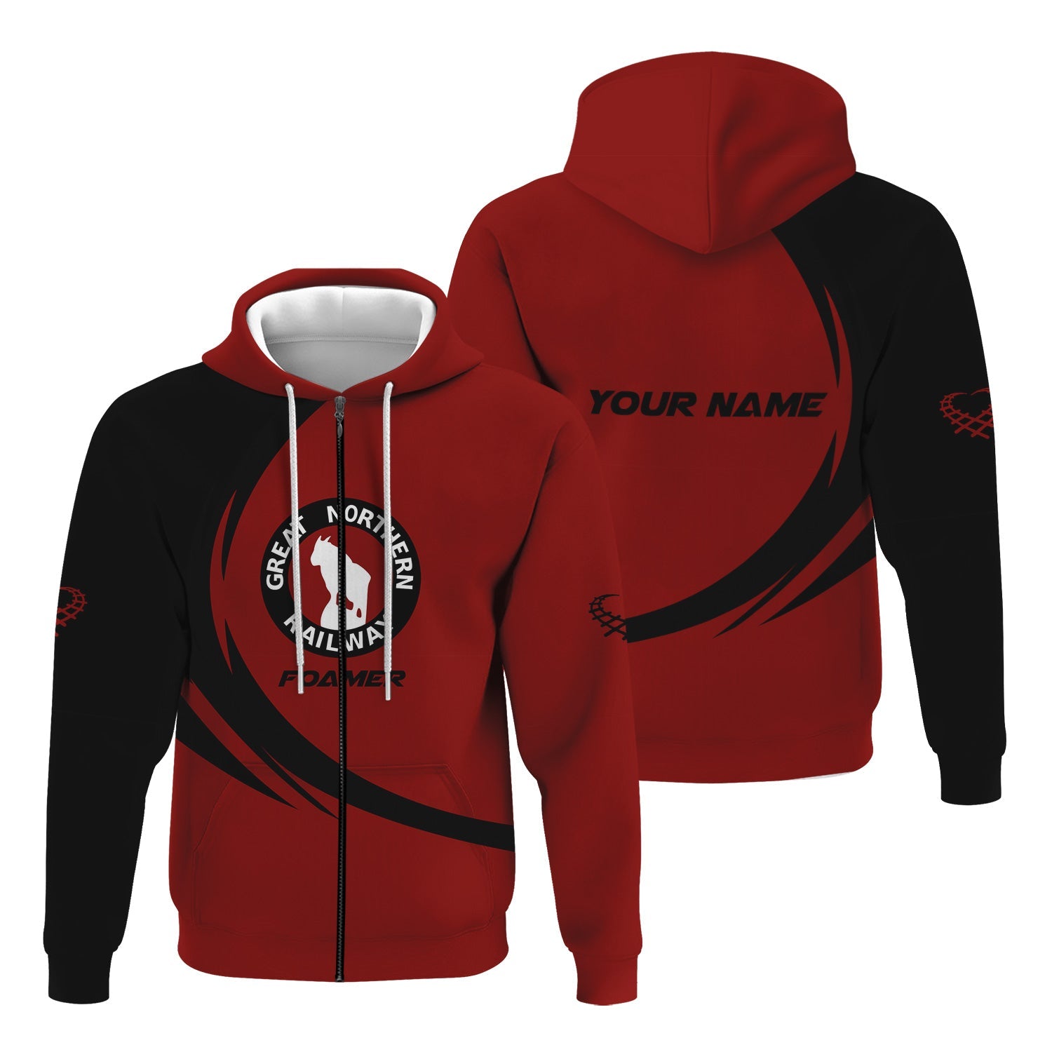 Railspirit Personalized Great Northern Railway Hoodie Unique Graphic Style GNR Zip Up Hoodie For Train Enthusiasts