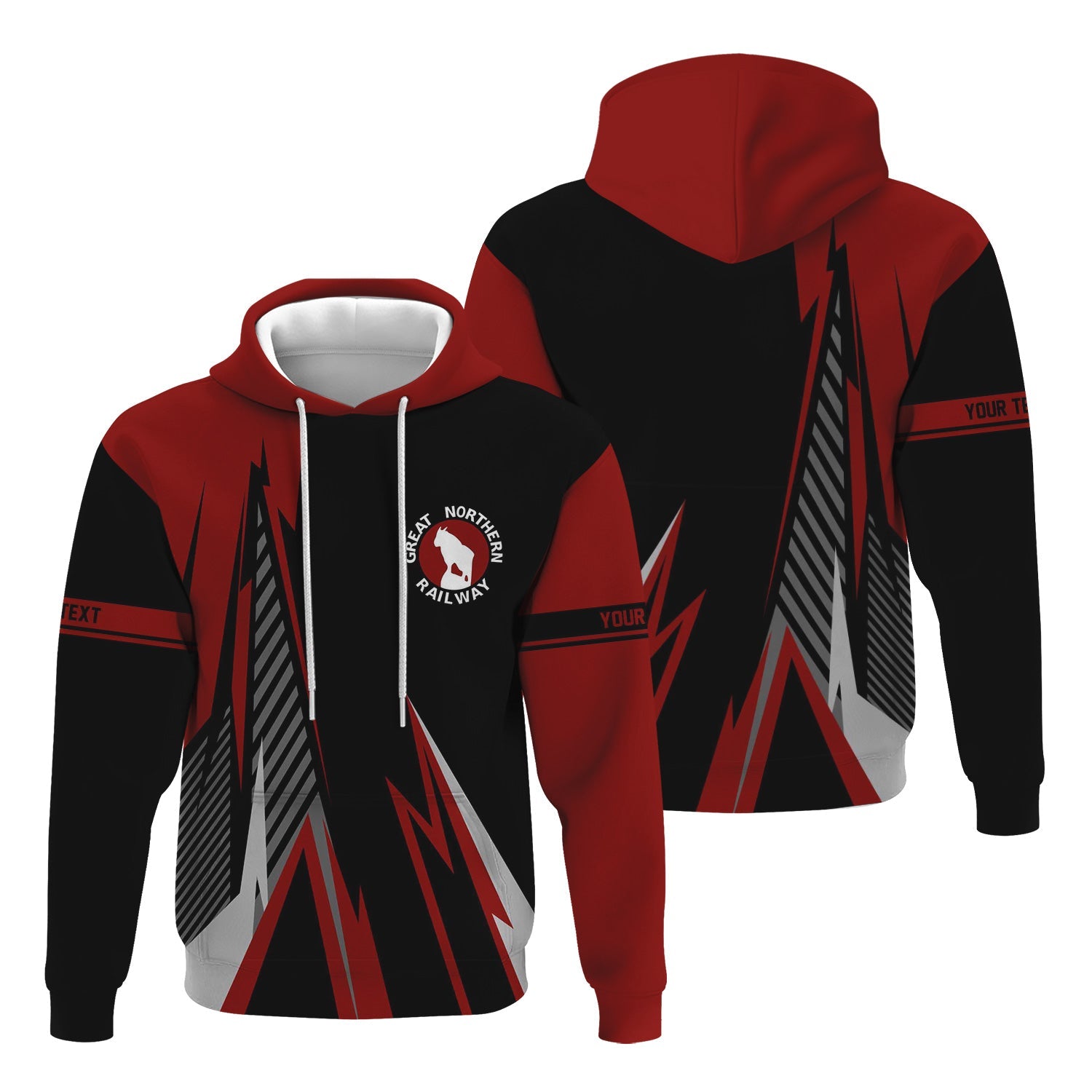 Railspirit Personalized Great Northern Railway Hoodie Lightning-Inspired Railway Style GNR Zip Up Hoodie For Train Lovers