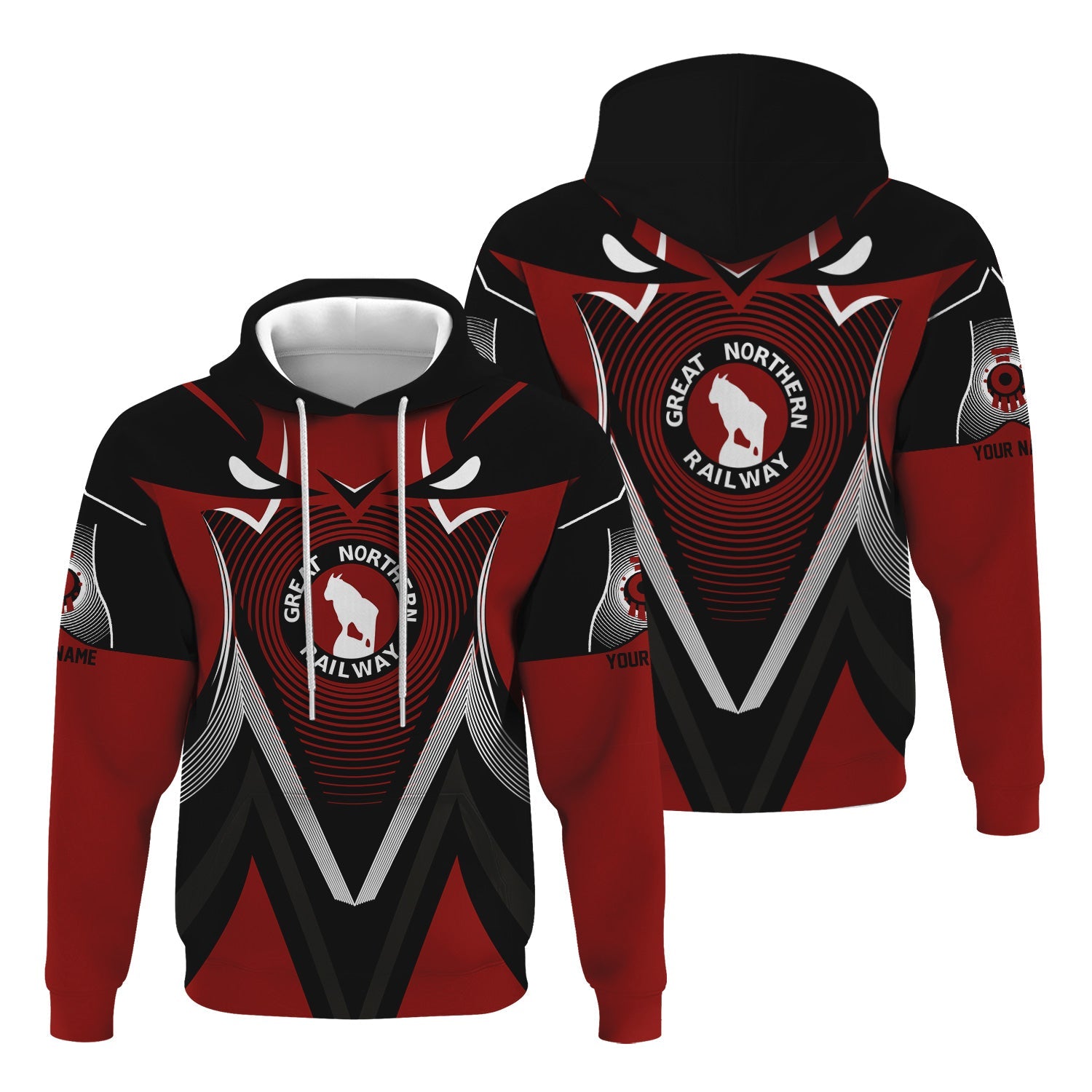 Railspirit Personalized Great Northern Railway Hoodie Vibrant Graphic Pattern GNR Zip Up Hoodie For Train Enthusiasts