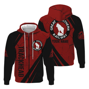 Railspirit Personalized Great Northern Railway Hoodie Crackle Texture Style GNR Train Zip Up Hoodie For Trackhead