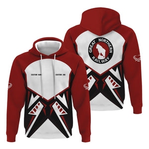Railspirit Personalized Great Northern Railway Hoodie Vibriant Style with Custom Position GNR Train Zip Up Hoodie