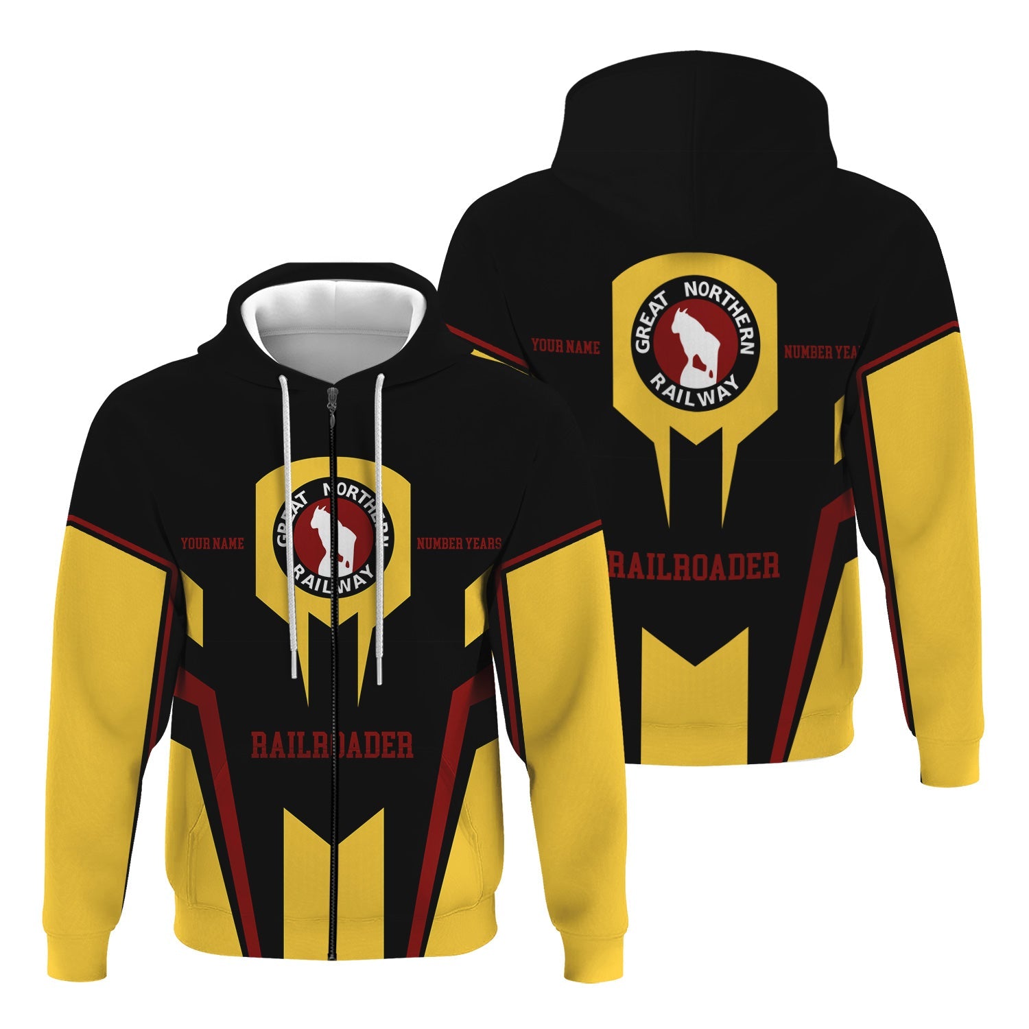 Railspirit Personalized Great Northern Railway Hoodie Custom Year Railroader GNR Zip Up Hoodie Gift Idea For Train Lover