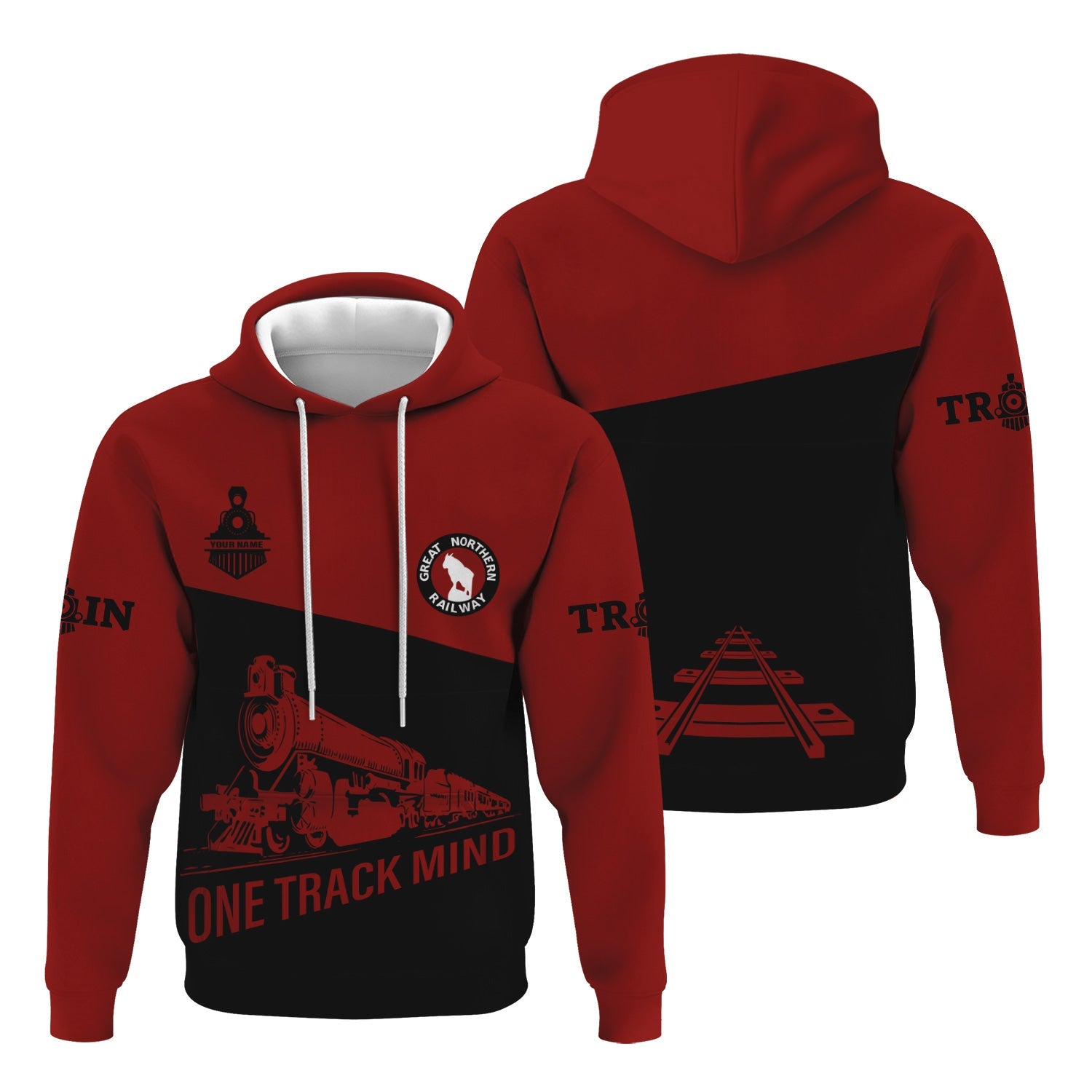 Railspirit Custom Name Great Northern Railway Hoodie One Track Mind GNR Printed Zip Hoodie