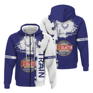 Railspirit Personalized Chicago, Burlington and Quincy Railroad Hoodie Engine Heartbeat and Track Love Style Zip Up Hoodie Gift Idea For Train Lovers