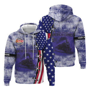 Railspirit Personalized Chicago, Burlington and Quincy Railroad Hoodie Retro American Express Train With USA Flag Zip Up Hoodie