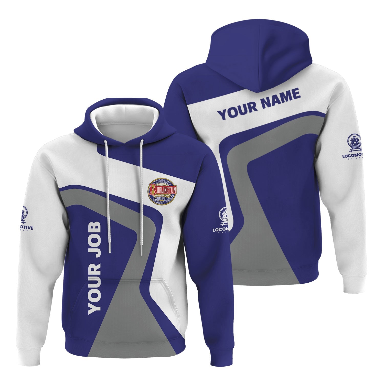 Railspirit Personalized Chicago, Burlington and Quincy Railroad Hoodie Unique Design with Custom Job Position Train Zip Up Hoodie