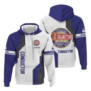 Railspirit Personalized Chicago, Burlington and Quincy Railroad Hoodie Unique Railway Style with Custom Job Train Zip Up Hoodie