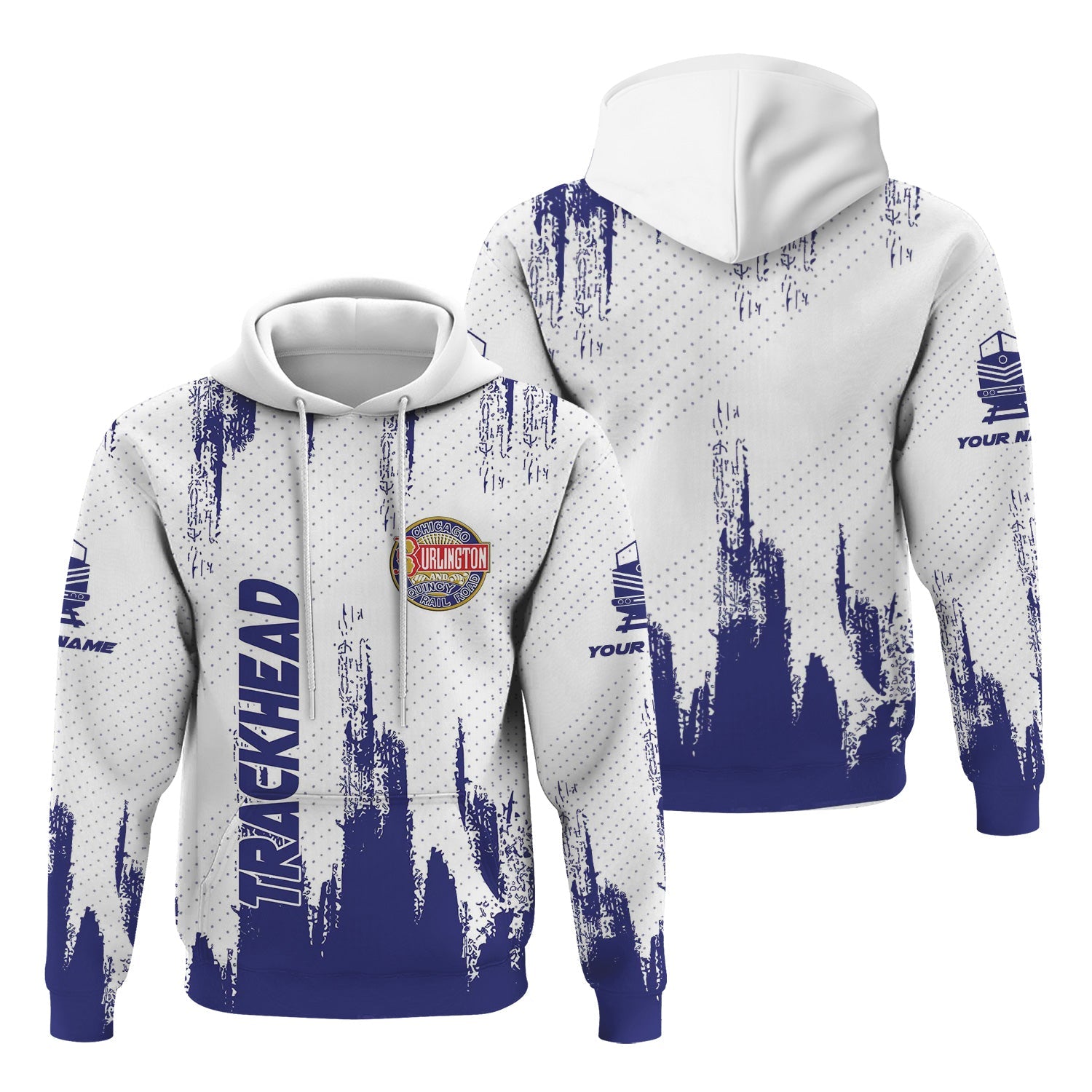 Railspirit Personalized Chicago, Burlington and Quincy Railroad Hoodie Paint Impact Design Train Zip Up Hoodie for Trackhead