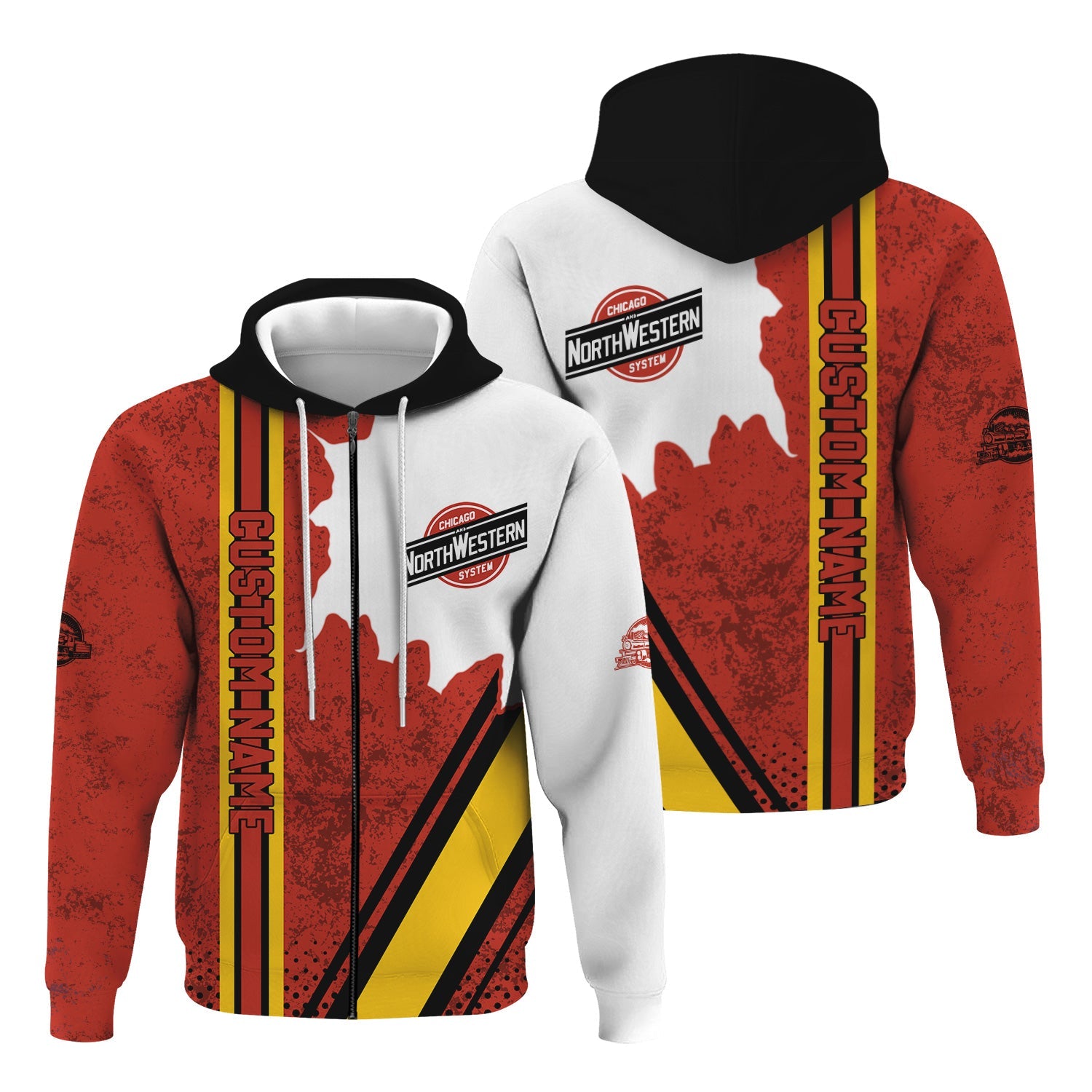 Railspirit Personalized Chicago and North Western Railway Hoodie All Over Printed Unisex Zip Up Hoodie