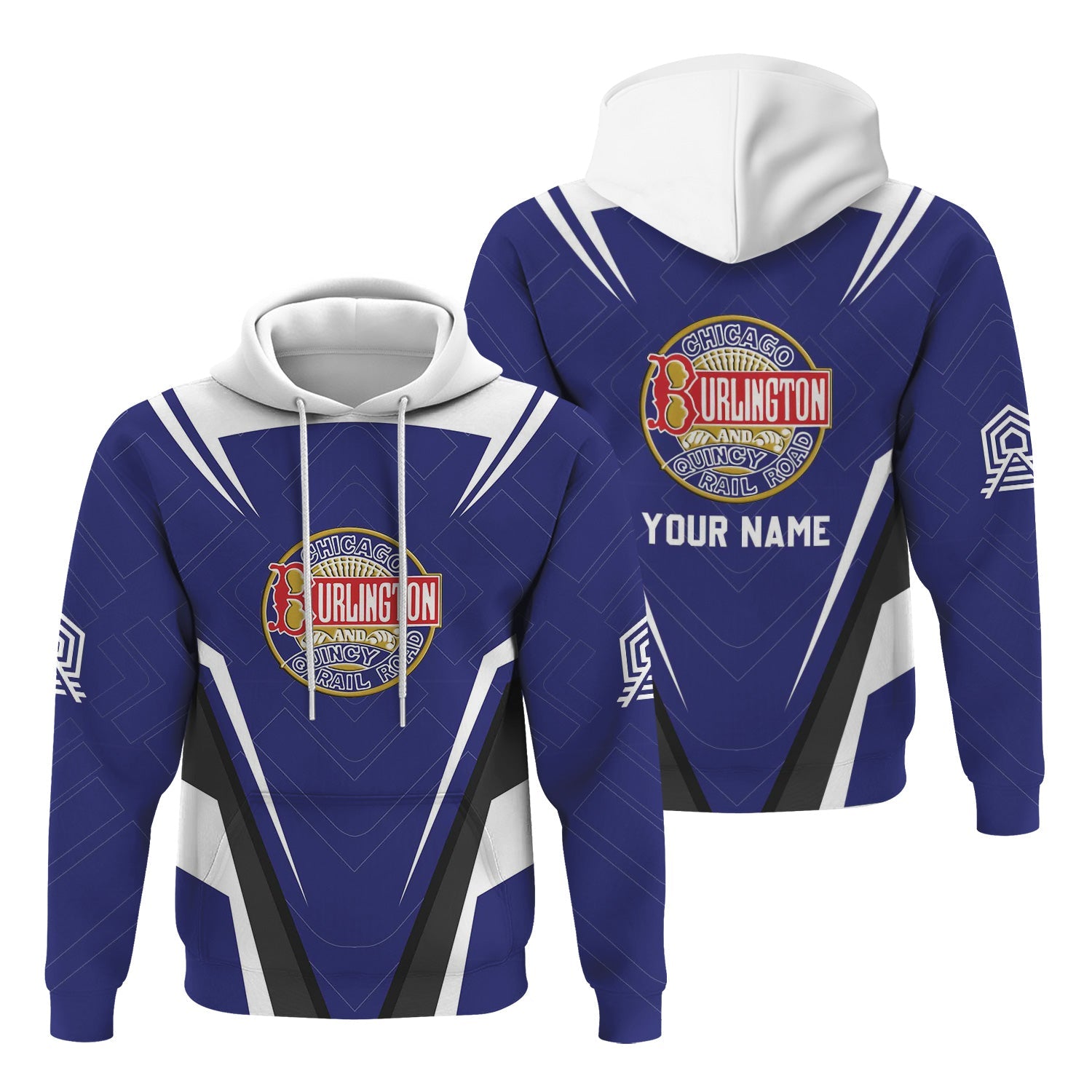 Railspirit Personalized Chicago, Burlington and Quincy Railroad Hoodie Railway Inspired Apparel Train Zip Up Hoodie For Train Lovers