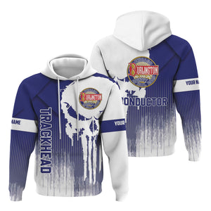 Railspirit Personalized Chicago, Burlington and Quincy Railroad Hoodie Skull Design with Custom Job Train Zip Up Hoodie for Trackhead Crew