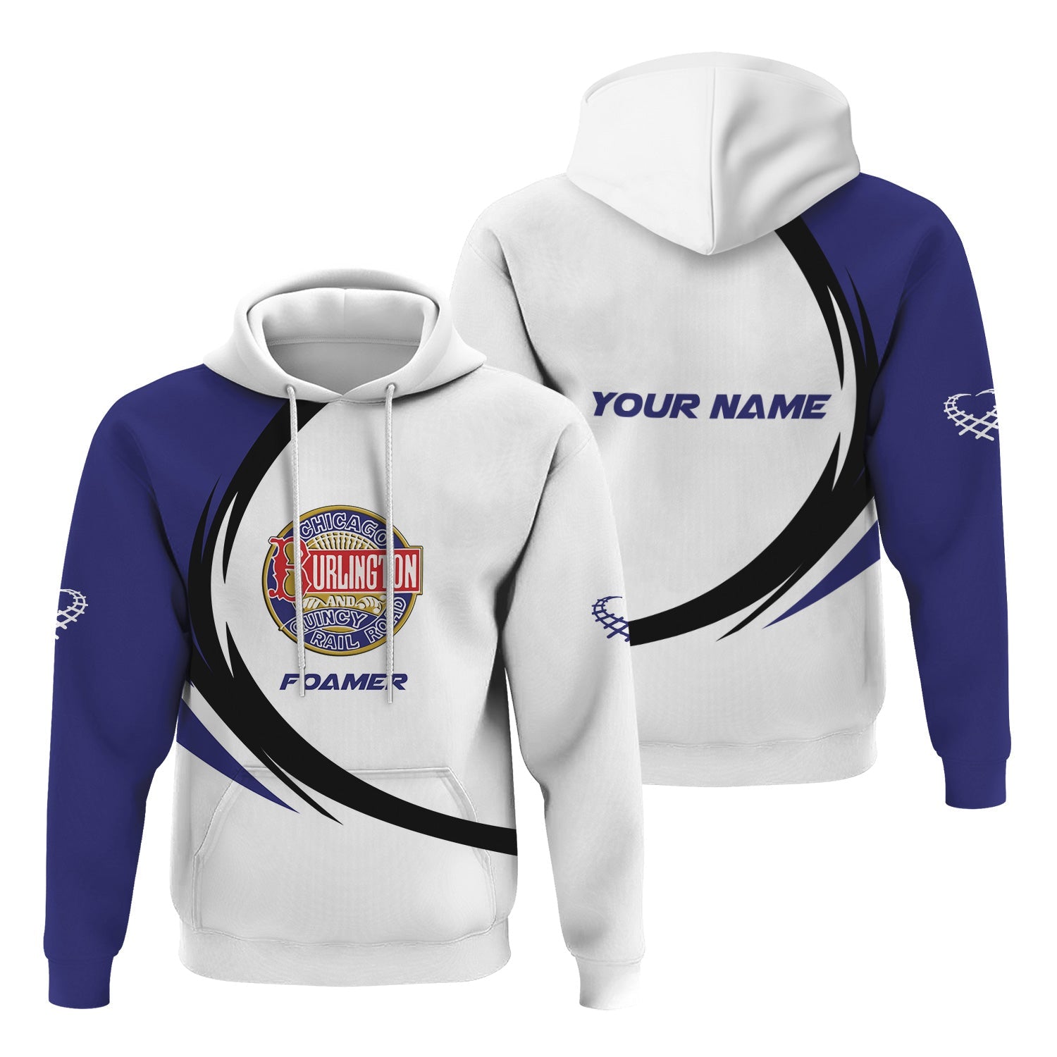 Railspirit Personalized Chicago, Burlington and Quincy Railroad Hoodie Unique Graphic Style Zip Up Hoodie For Train Enthusiasts