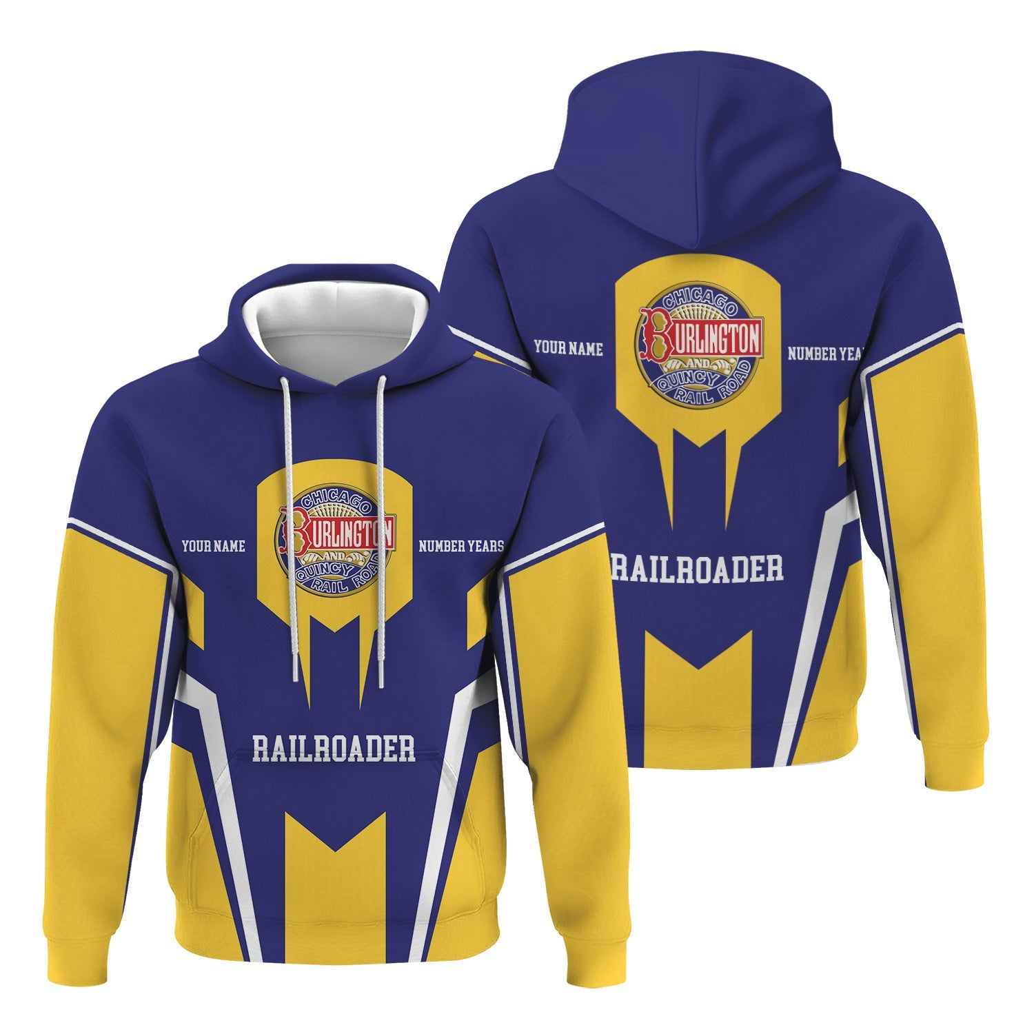 Railspirit Personalized Chicago, Burlington and Quincy Railroad Hoodie Custom Year Railroader Zip Up Hoodie Gift Idea For Train Lover