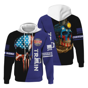 Railspirit Personalized Chicago, Burlington and Quincy Railroad Hoodie Train Skull American Flag Zip Up Hoodie All Over Print