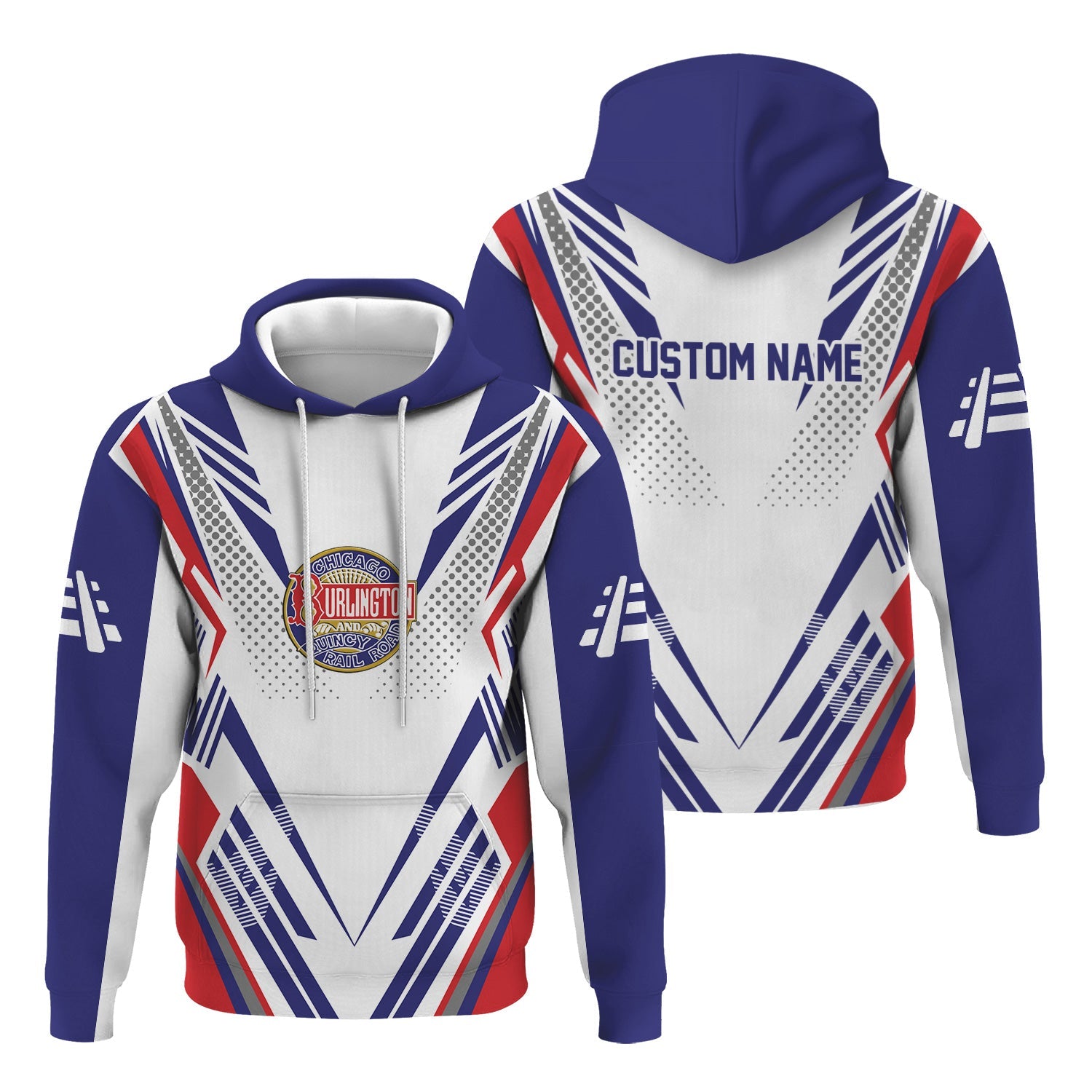 Railspirit Personalized Chicago, Burlington and Quincy Railroad Hoodie Railroad Tribute Design Train Zip Up Hoodie for Train Lovers