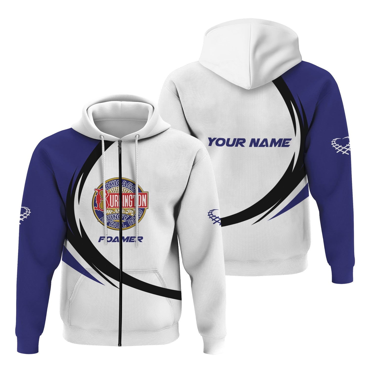 Railspirit Personalized Chicago, Burlington and Quincy Railroad Hoodie Unique Graphic Style Zip Up Hoodie For Train Enthusiasts