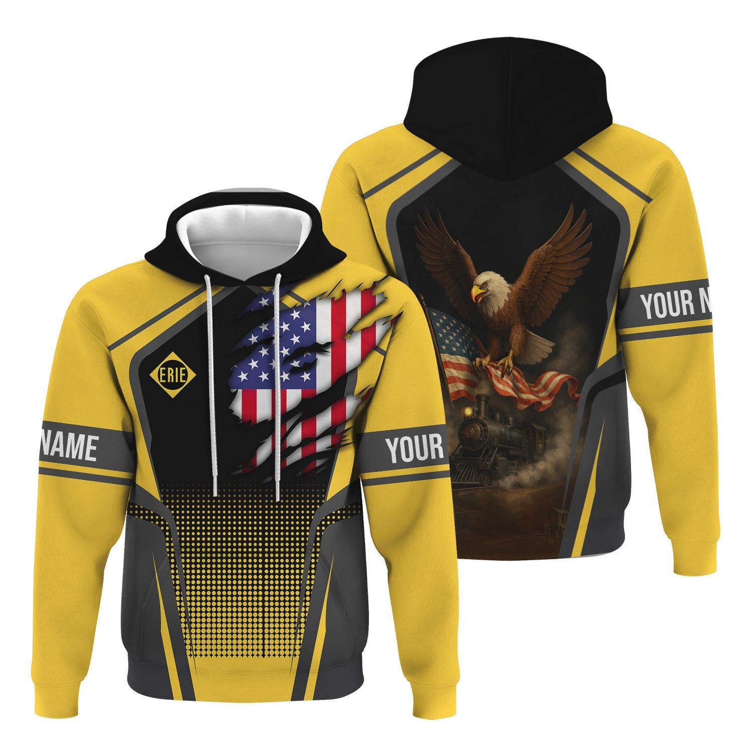 Railspirit Personalized Erie Railroad Hoodie American Eagle Vintage Train Zip Up Hoodie