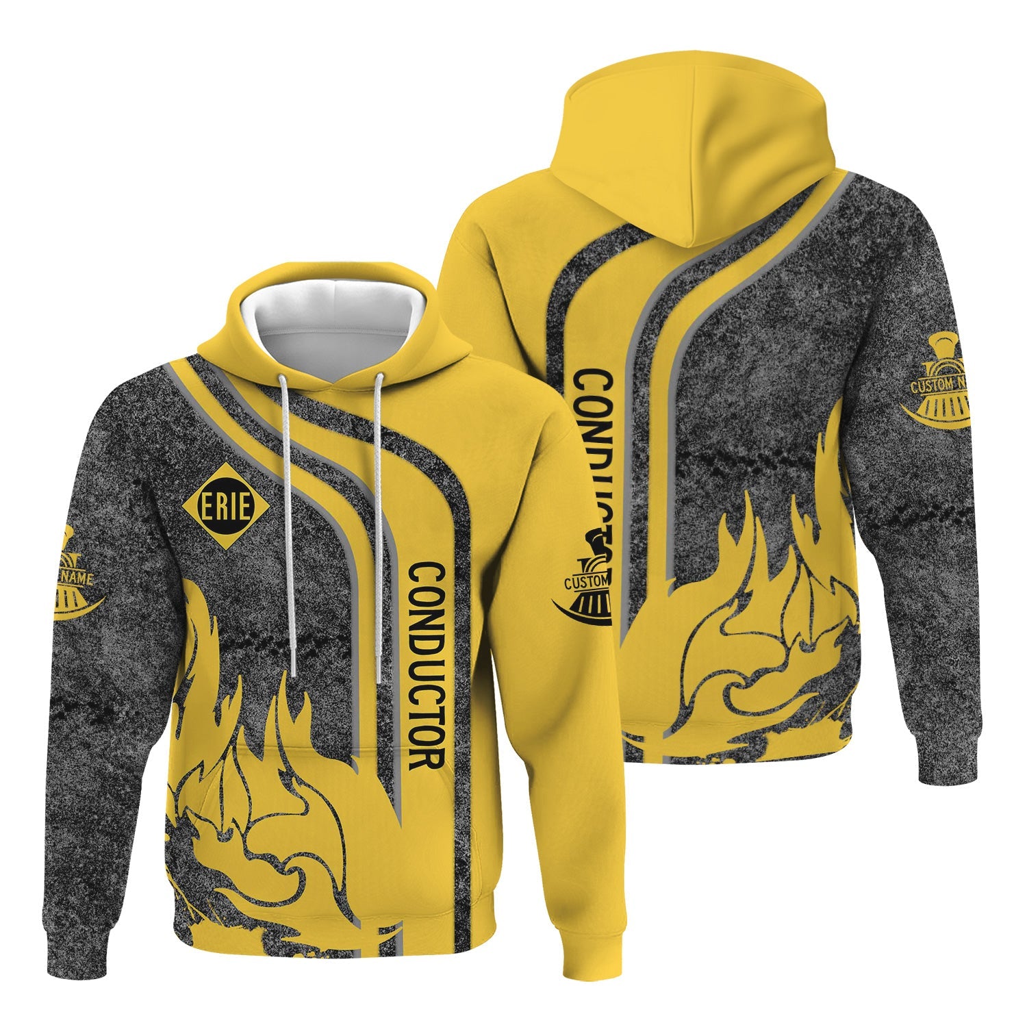 Railspirit Personalized Erie Railroad Hoodie Flame Design with Custom Job Position Train Zip Up Hoodie