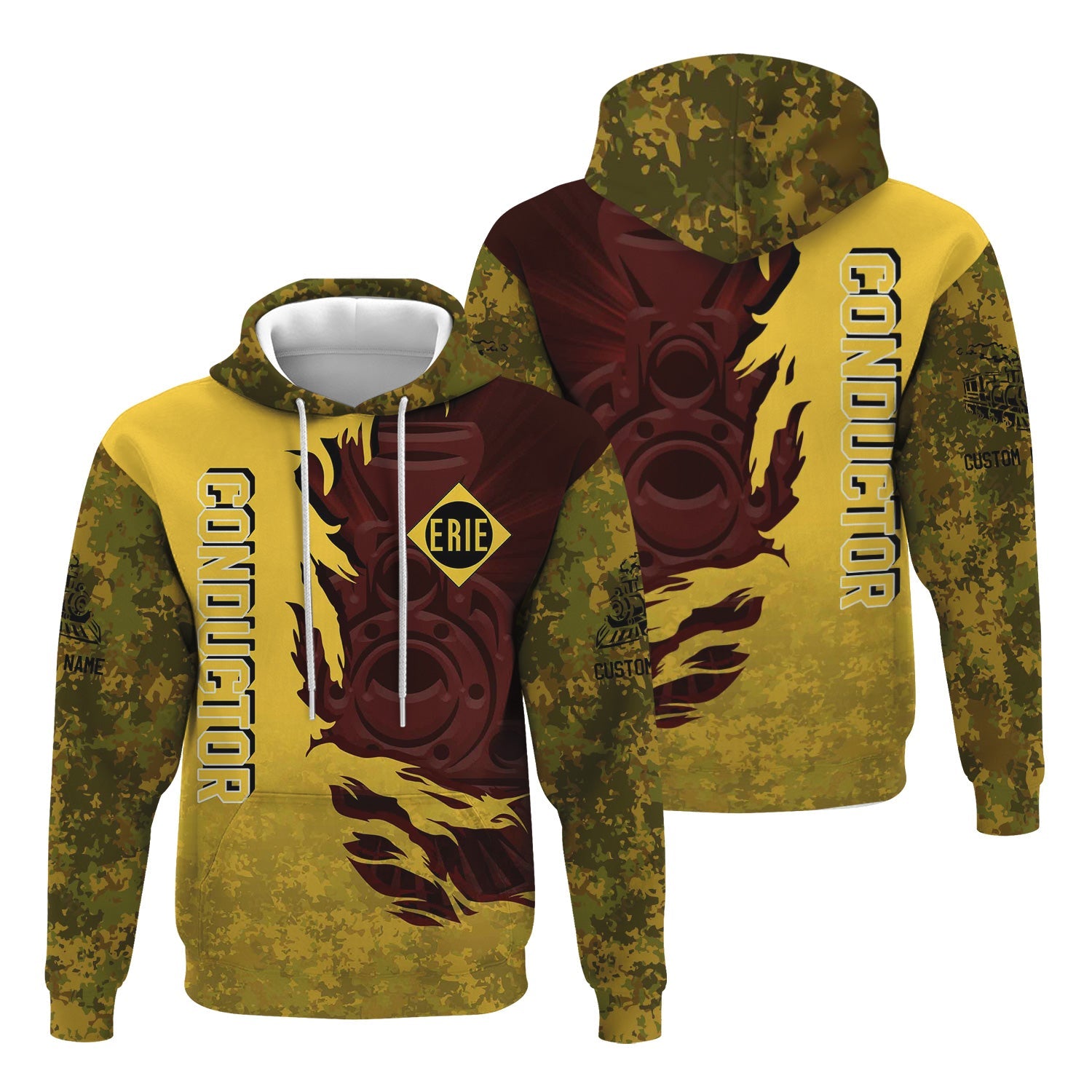 Railspirit Personalized Erie Railroad Hoodie Blazing Style with Custom Position Train Zip Up Hoodie