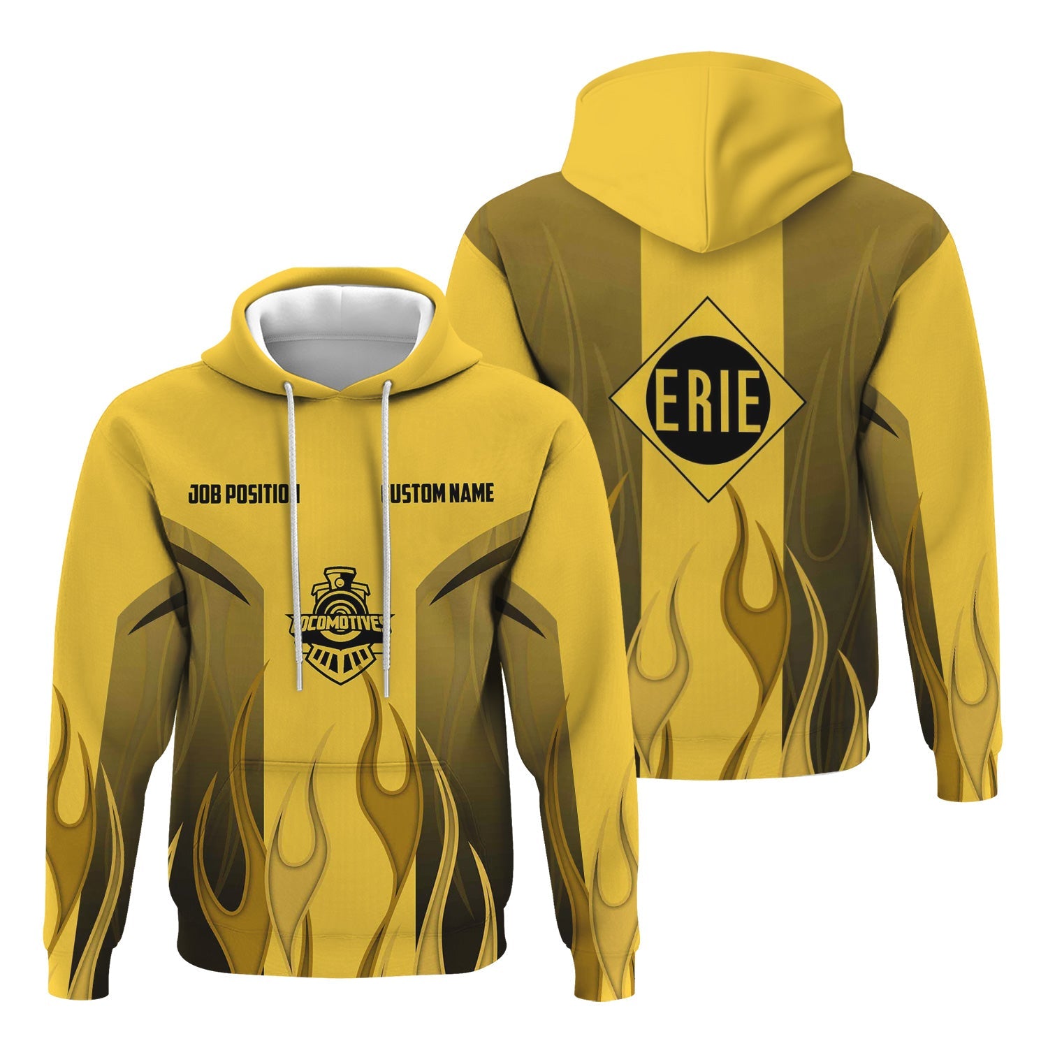 Railspirit Custom Name and Job Title Erie Railroad Hoodie Flame Graphic Train Zip Up Hoodie 