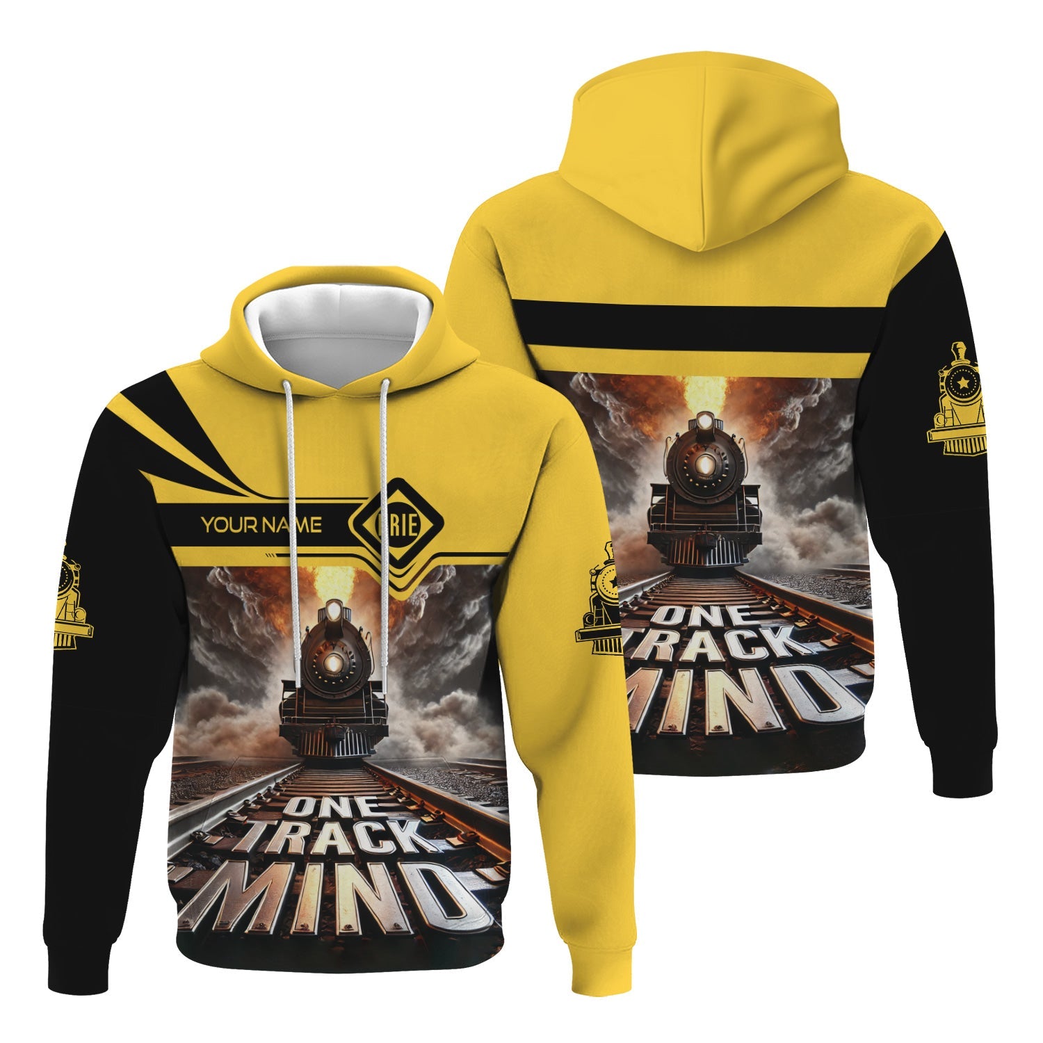 Railspirit Personalized Erie Railroad Hoodie One Track Mind Train Printed ZIp Up Hoodie