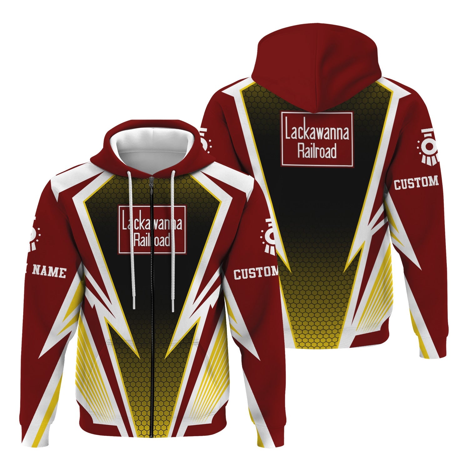 Railspirit Personalized Delaware, Lackawanna and Western Railroad Hoodie Lightning Graphic Style DL&W Zip Up Hoodie Gift Idea For Train Lover