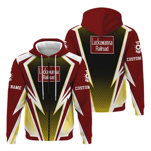 Railspirit Personalized Delaware, Lackawanna and Western Railroad Hoodie Lightning Graphic Style DL&W Zip Up Hoodie Gift Idea For Train Lover