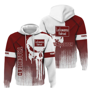 Railspirit Personalized Delaware, Lackawanna and Western Railroad Hoodie Skull Design with Custom Job DL&W Train Zip Up Hoodie for Trackhead Crew