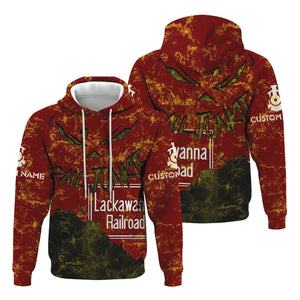 Railspirit Personalized Delaware, Lackawanna and Western Railroad Hoodie Torn Graphic Style DL&W Train Zip Up Hoodie For Rail Junkie