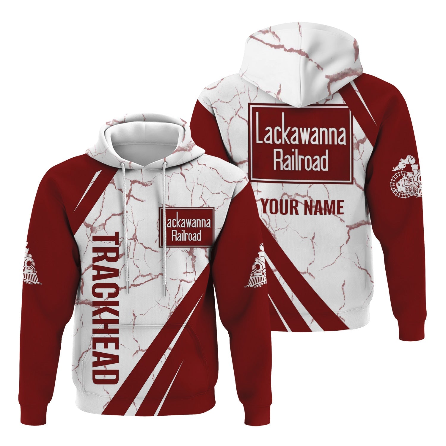 Railspirit Personalized Delaware, Lackawanna and Western Railroad Hoodie Crackle Texture Style DL&W Train Zip Up Hoodie For Trackhead