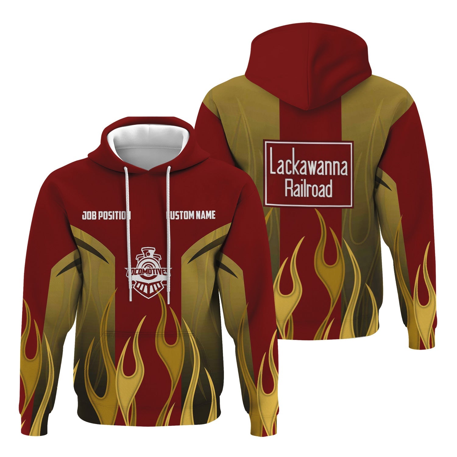 Railspirit Custom Name and Job Title Delaware, Lackawanna and Western Railroad Hoodie Flame Graphic DL&W Train Zip Up Hoodie 