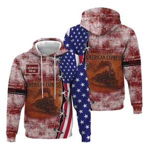 Railspirit Personalized Delaware, Lackawanna and Western Railroad Hoodie Retro American Express Train With USA Flag DL&W Zip Up Hoodie