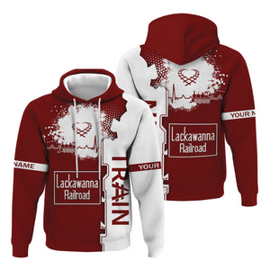 Railspirit Personalized Delaware, Lackawanna and Western Railroad Hoodie Engine Heartbeat and Track Love Style DL&W Zip Up Hoodie
