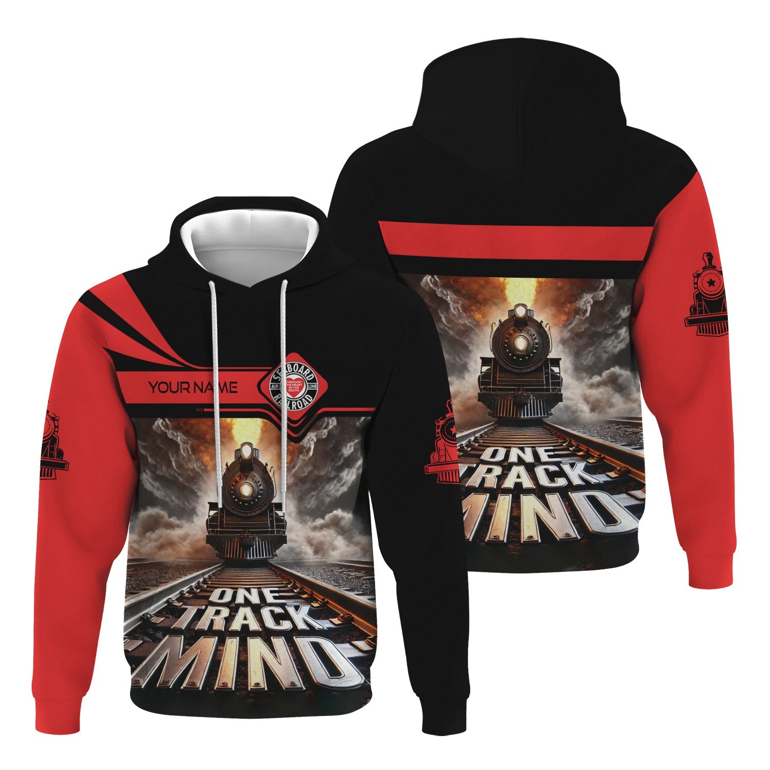 Railspirit Personalized Seaboard Air Line Railroad Hoodie One Track Mind Train Printed ZIp Up Hoodie