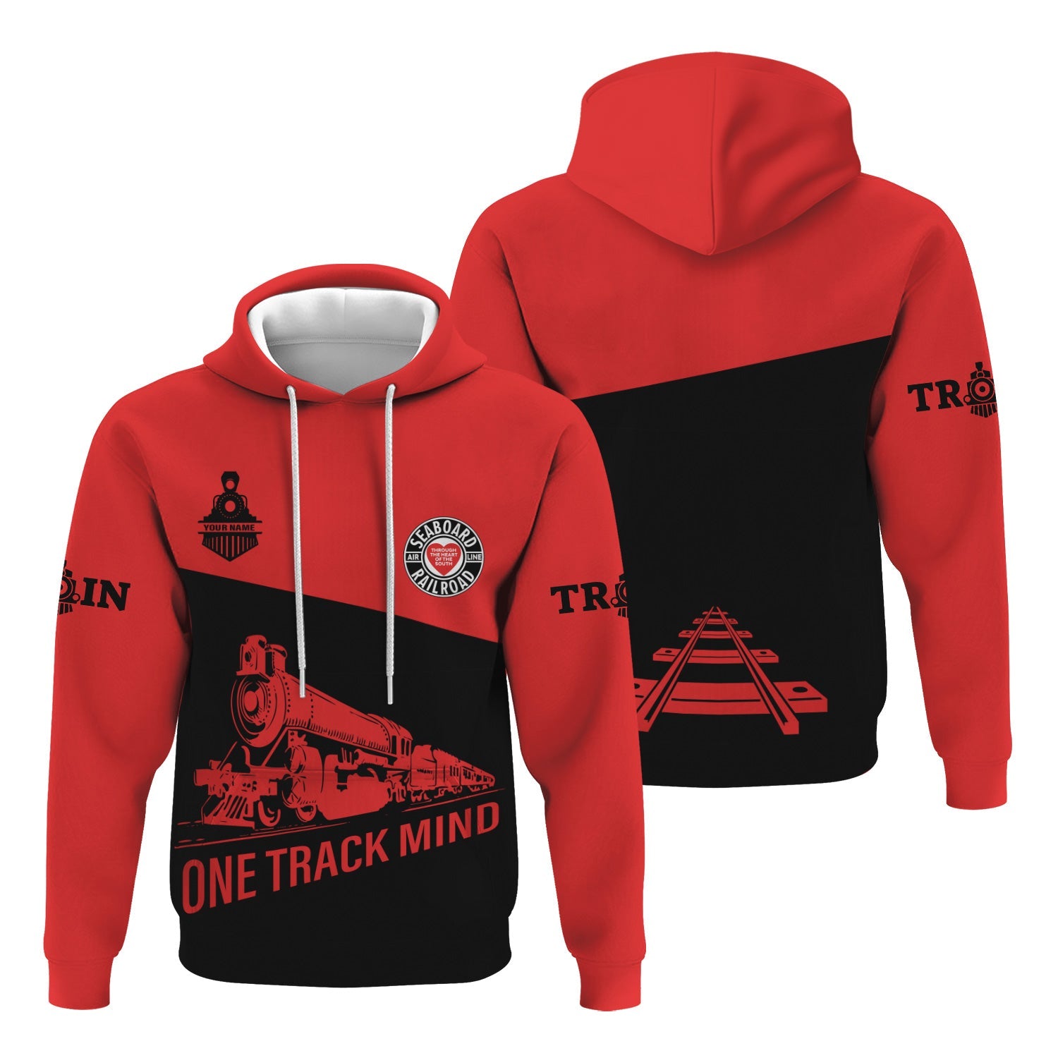 Railspirit Custom Name Seaboard Air Line Railroad Hoodie One Track Mind Printed Zip Hoodie