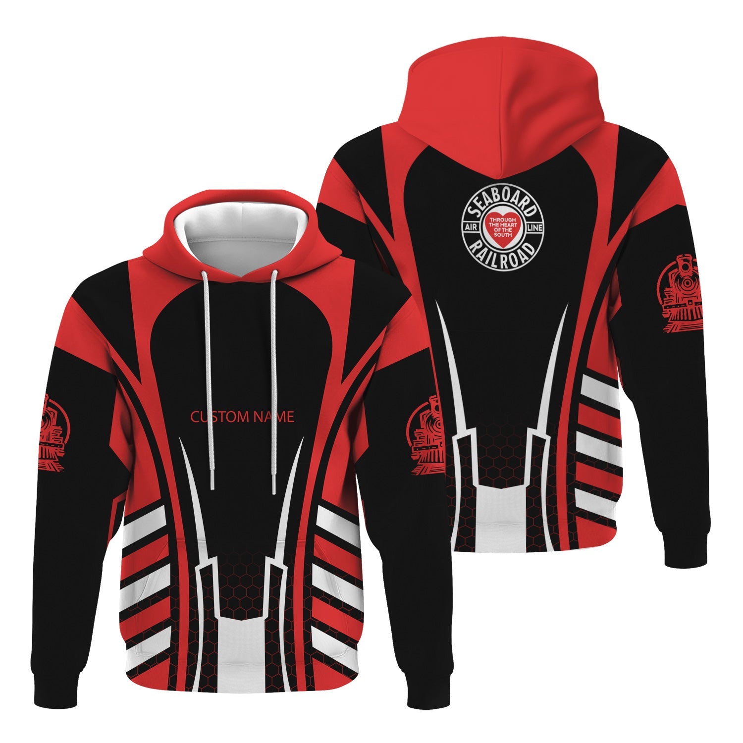 Railspirit Personalized Seaboard Air Line Railroad Hoodie Striped Railroad Style Train Zip Up Hoodie All Over Print