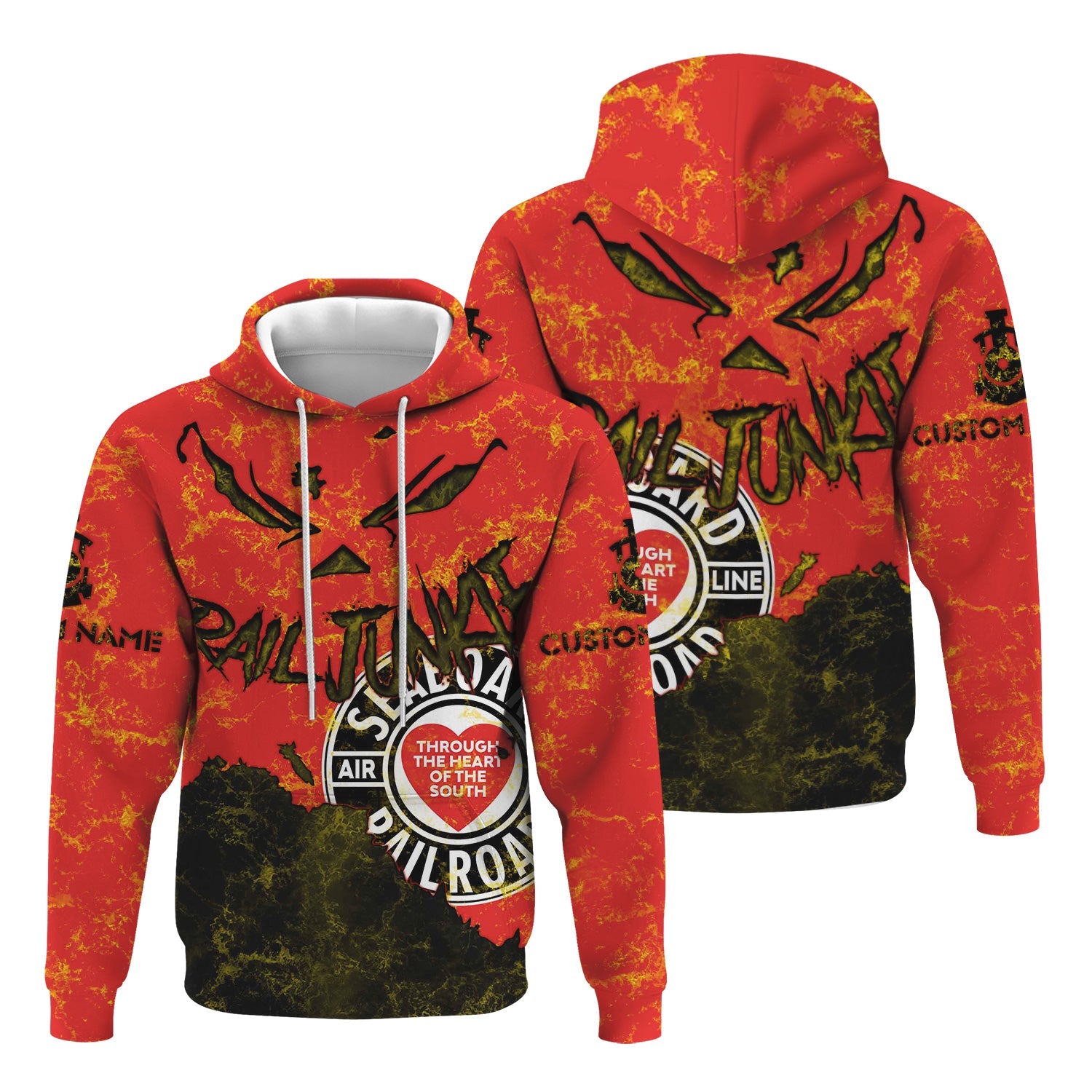 Railspirit Personalized Seaboard Air Line Railroad Hoodie Torn Graphic Style Train Zip Up Hoodie For Rail Junkie