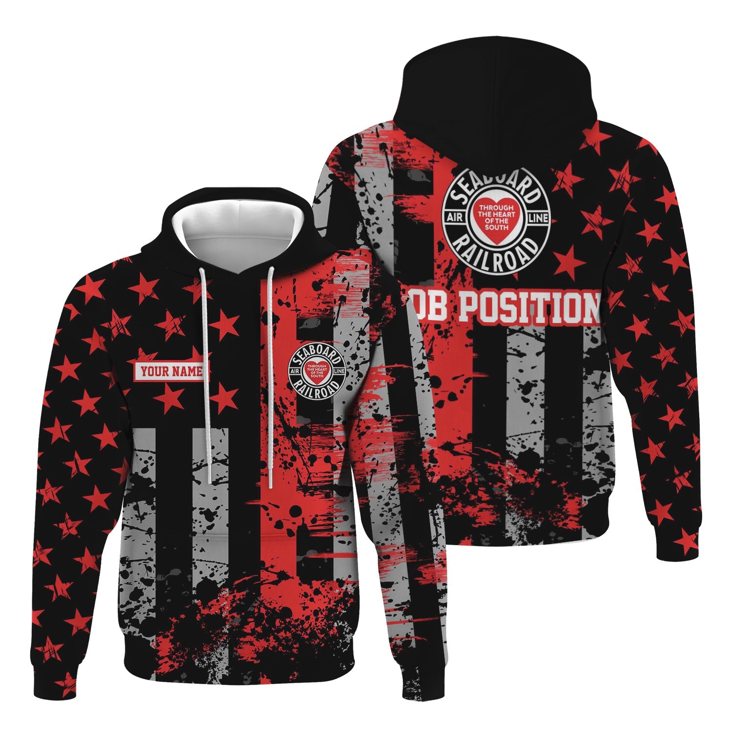 Railspirit Personalized Seaboard Air Line Railroad Hoodie Artistic Paint American Flag Style Train Zip Up Hoodie